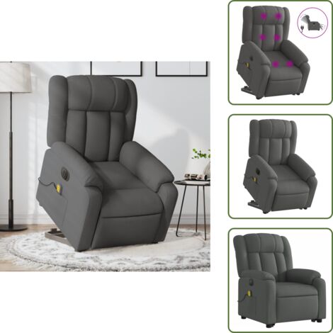 Funzione di sollevamento - vidaXL Poltrona Alzapersona Massaggi Elettrica Grigio Scuro Tessuto - Poltrona massaggiante