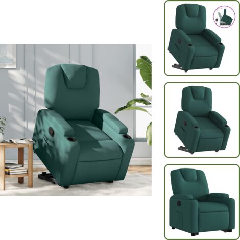 Funzione di sollevamento - vidaXL Poltrona Alzapersona Reclinabile Verde Scuro in Tessuto - Funzione di reclinazione
