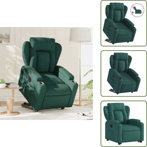 Funzione reclinazione elettrica - vidaXL Poltrona Alzapersona Reclinabile Elettrica Verde Scuro Tessuto - Seduta per anziani