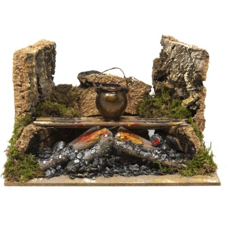 Fuoco per Presepe con Pentola Lampada Fiamma 15x10 cm 11638A