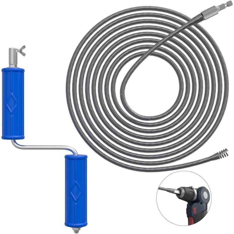S-giant - Furet Deboucheur Canalisation 10 m, diamètre 6 mm, spirale de nettoyage de canalisations, spirale de nettoyage avec adaptateurs électriques