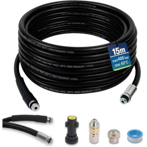 Furet déboucheur canalisation 15m 400 Bar compatible Karcher K2-K7 – Tuyau flexible haute pression avec accessoires pour nettoyage de tuyauterie