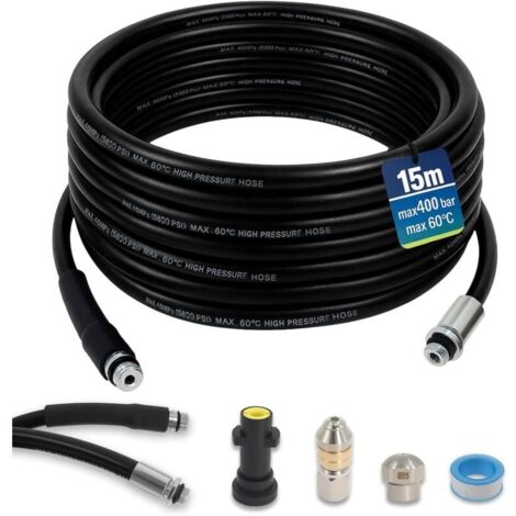 Furet déboucheur canalisation 15 m 400 Bar compatible Karcher K2-K7 – Tuyau flexible haute pression avec accessoires pour nettoyage de tuyauterie