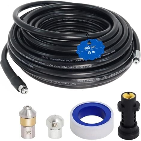 AMRINUGL Furet déboucheur canalisation 15 m compatible Karcher K2-K7 – Tuyau flexible haute pression avec accessoires pour nettoyage de tuyauterie
