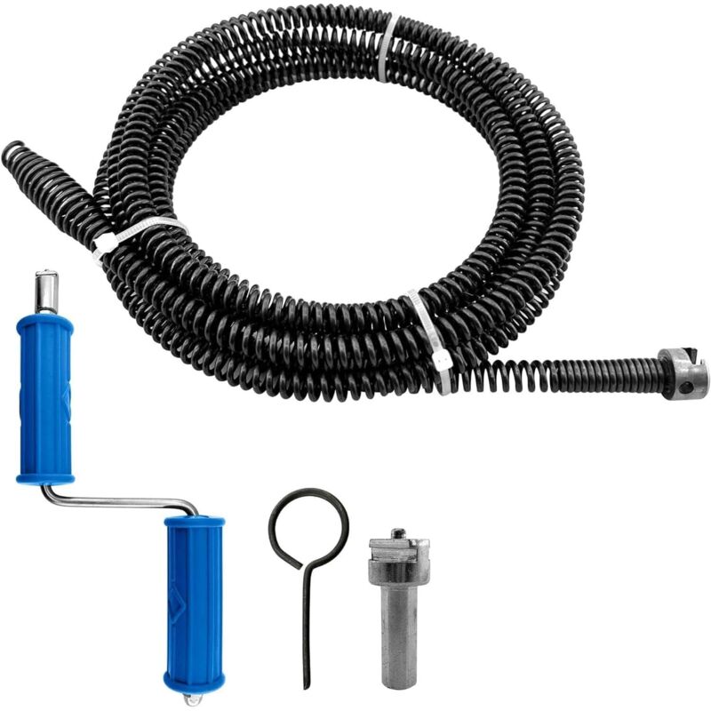 Furet Deboucheur Canalisation 5m, ø10mm, En Spirale, Avec Adaptateurs éLectriques, Arbre De Nettoyage de Canalisations Multifonction, DéBoucheur
