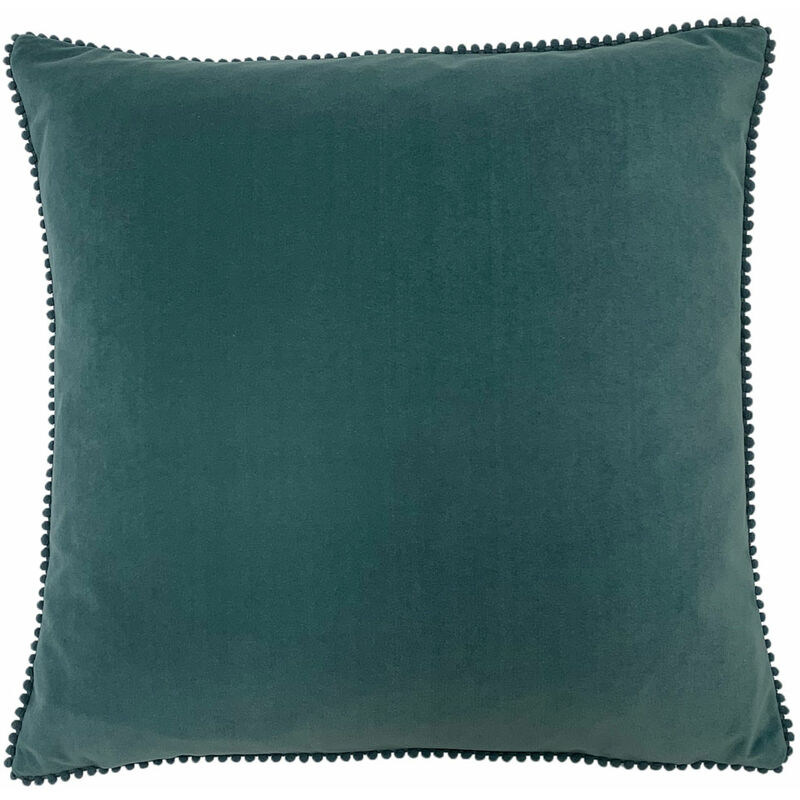 Furn - Cosmo Velvet Mini Pom Pom Trim Cushion Cover, Marine Blue, 45 X 45 Cm
