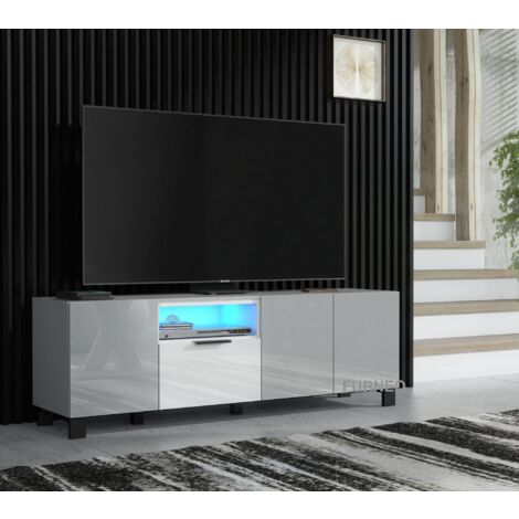 Furneo 150cm TV Stand Grey White High Gloss Matt Unit Cabinet Blue LED Lights Enzo 14