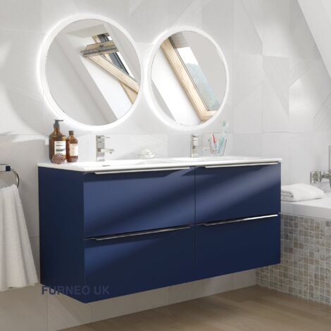 Furneo Bathroom Vanity Unit Floating Storage Basin Blueberry Matt 4-Drawer 120cm With Chrome Handle