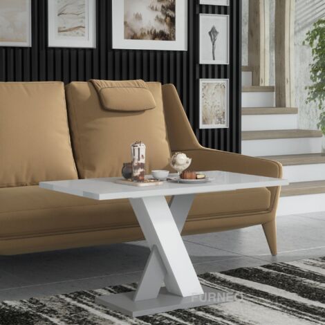 Furneo Coffee Side Table High Gloss White & Matt Grey Modern Living Room Furniture Enzo 0