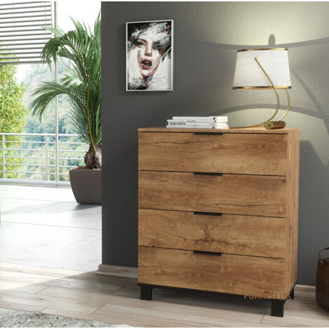 Furneo Modern Dark Oak Effect Chest of Drawers Cabinet 4 Drawers Storage Cozy 04