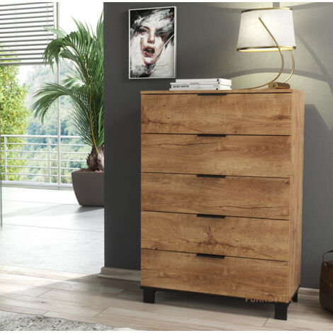 Furneo Modern Dark Oak Effect Chest of Drawers Cabinet 5 Drawers Storage Cozy 05