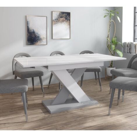 Furneo Modern Dining Table Extendable 120-160cm High Gloss White & Matt Grey Enzo 01