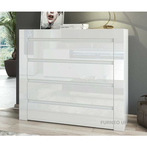 Furneo Modern White 4 Drawer Chest of Drawers Cabinet Storage Matt & High Gloss Clifton17