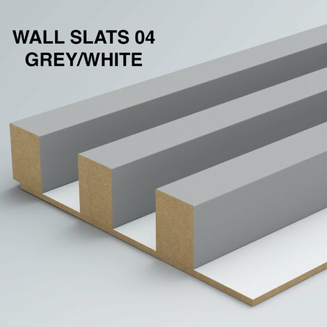 Furneo Wall Slats Decorative Wooden Panels Lamele Grey on White 240cmx88cm