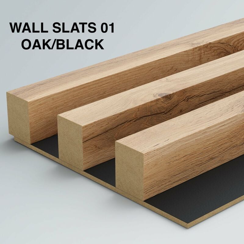 Furneo - Wall Slats Decorative Wooden Panels Lamele Oak on Black 240cmx88cm