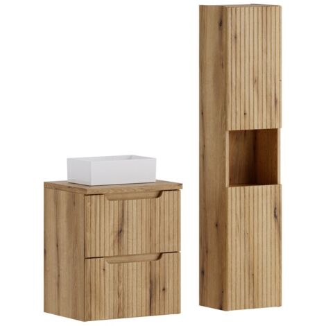 Furnidea - Ensemble meuble suspendu avec vasque Gaja 50 cm et colonne 30 x 140 cm NOVA chêne Coast Evoke