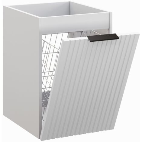 Furnidea - Meuble bas de salle de bain avec panier à linge ADEL BLANC 40 cm - façades rainurées