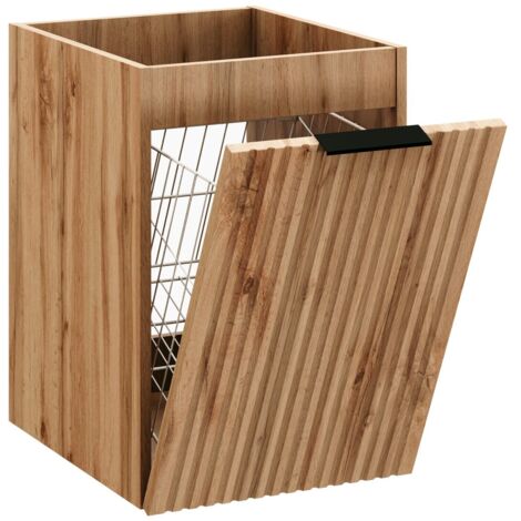 Furnidea - Meuble bas de salle de bain avec panier à linge ADEL CHÊNE 40 cm - façades rainurées