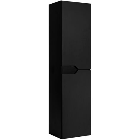 Furnidea - Meuble colonne de salle de bain suspendu MODERN noir 36 x 136 cm - 2 portes, façade lisse