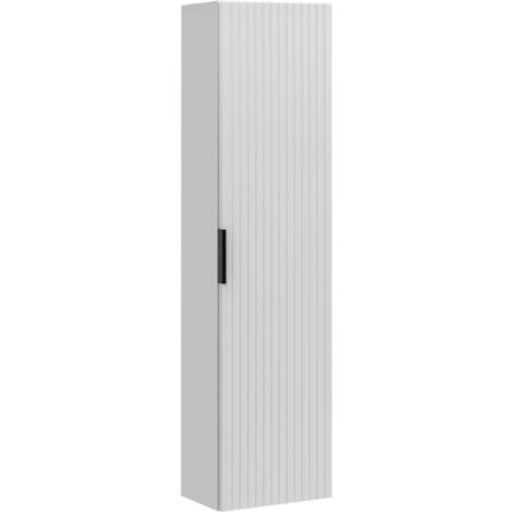 Furnidea - Meuble colonne suspendu de salle de bain ADEL BLANC 35 x 140 cm - une porte, façades rainurées