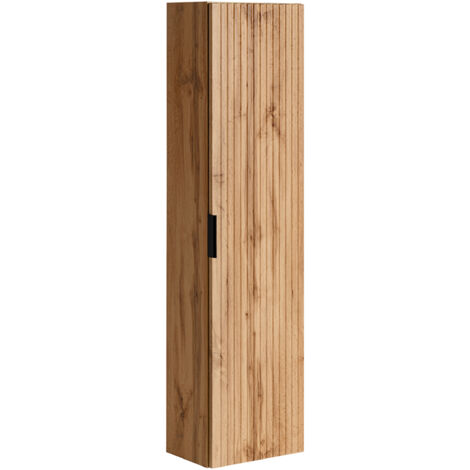 Furnidea - Meuble colonne suspendu de salle de bain ADEL CHÊNE 35 x 140 cm - une porte, façades rainurées