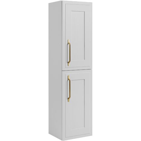 Furnidea - Meuble colonne suspendu de salle de bain CLASSIC blanc 35 x 136 cm - 2 portes, façades fraisées