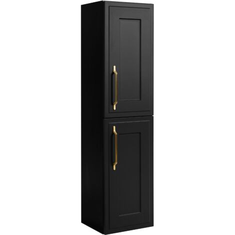 Furnidea - Meuble colonne suspendu de salle de bain CLASSIC noir 35 x 136 cm - 2 portes, façades fraisées