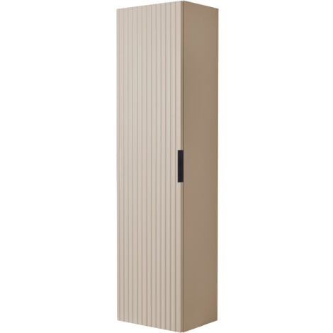 Furnidea - Meuble colonne suspendu de salle de bain FLOW cachemire 35 x 136 cm- une porte - façades rainurées