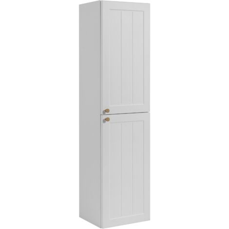 Furnidea - Meuble colonne suspendu de salle de bain GUSTO blanc 35 x 136 cm - 2 portes, façades fraisées