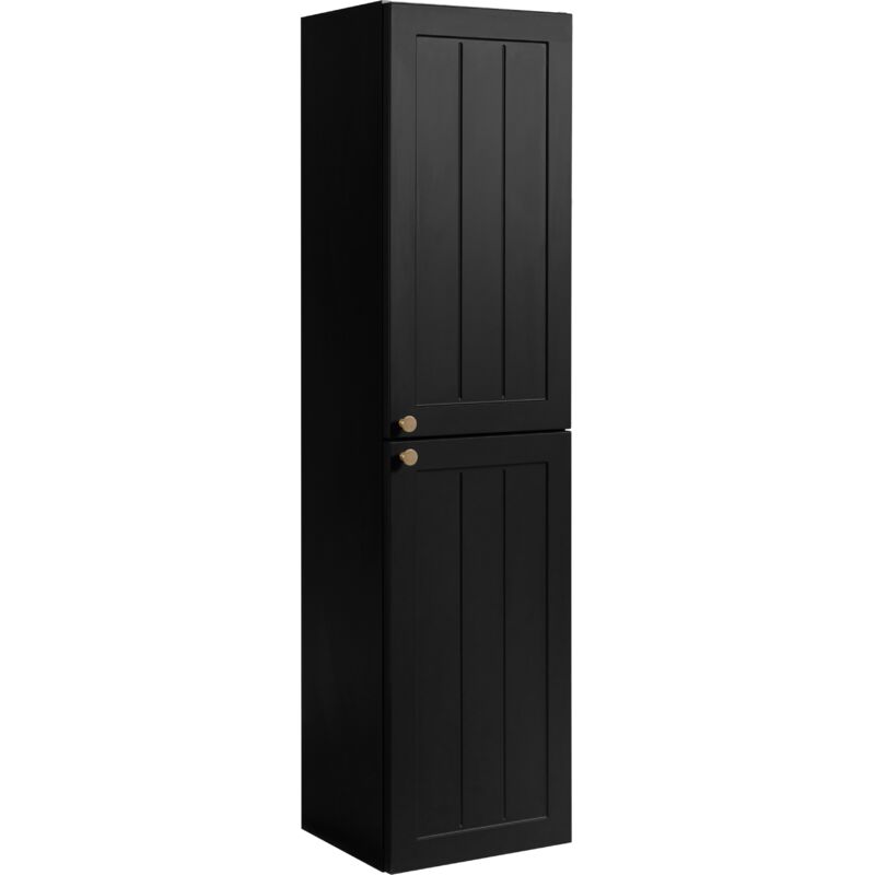 Furnidea - Meuble colonne suspendu de salle de bain GUSTO noir 35 x 136 cm - 2 portes, façades fraisées