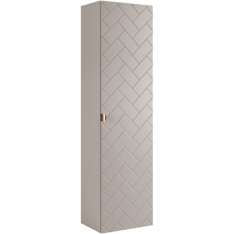 Furnidea - Meuble colonne suspendu de salle de bain MADIS CACHEMIRE 35 X 136 cm G - façades motif chevron, design moderne