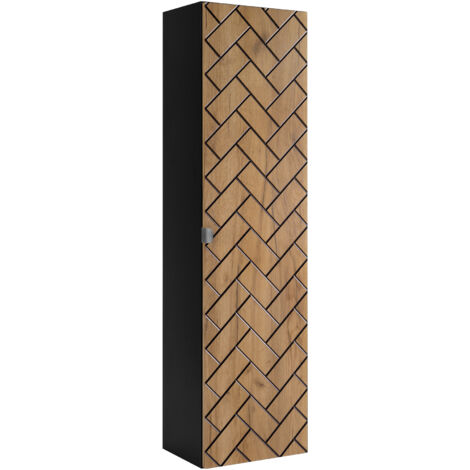 Furnidea - Meuble colonne suspendu de salle de bain MADIS CHÊNE 35 X 136 cm S - façades motif chevron, design moderne
