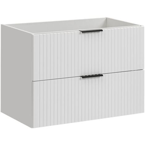 Furnidea - Meuble de salle de bain suspendu sous lavabo ADEL BLANC 80 cm - 2 tiroirs - Façades rainurées
