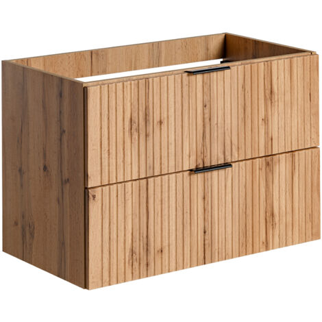 Furnidea - Meuble de salle de bain suspendu sous lavabo ADEL CHÊNE 80 cm - 2 tiroirs - Façades rainurées