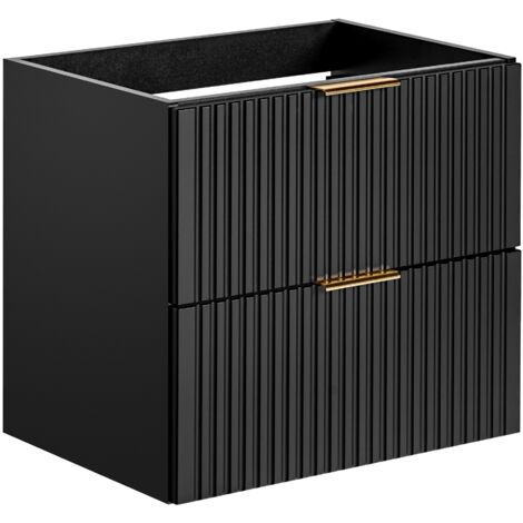 Furnidea - Meuble de salle de bain suspendu sous lavabo ADEL NOIR 60 cm - 2 tiroirs - Façades rainurées