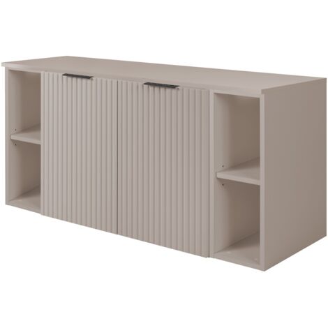 Furnidea - Meuble sous vasque à 2 portes FLOW CACHEMIRE 120 cm avec 2 x l'étagères - extensions et plan - 2 tiroirs - façades rainurées