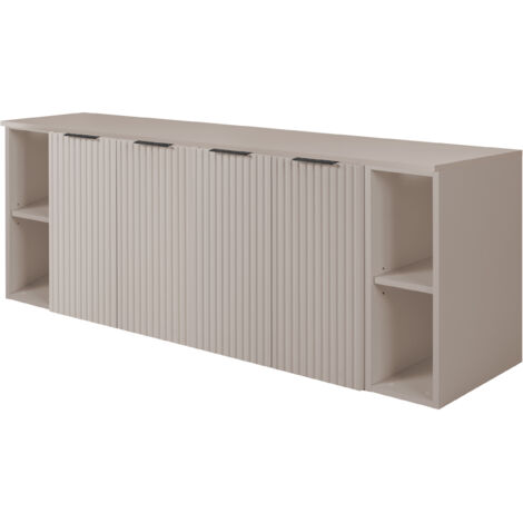 Furnidea - Meuble sous vasque à 4 portes FLOW CACHEMIRE 160 cm avec 2 x l'étagères - extensions et plan - 4 tiroirs - façades rainurées