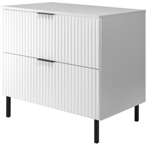 Furnidea - Meuble sous vasque avec plan sur pieds FLOW blanc 80 cm - 2 tiroirs - façades rainurées