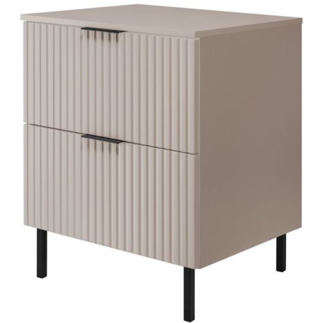 Furnidea - Meuble sous vasque avec plan sur pieds FLOW cachemire 60 cm - 2 tiroirs - façades rainurées