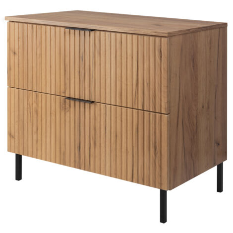 Furnidea - Meuble sous vasque avec plan sur pieds FLOW chêne craft 80 cm - 2 tiroirs - façades rainurées