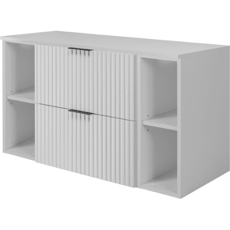 Furnidea - Meuble sous vasque FLOW BLANC 100 cm avec 2 x l'étagères - extensions et plan - 2 tiroirs - façades rainurées