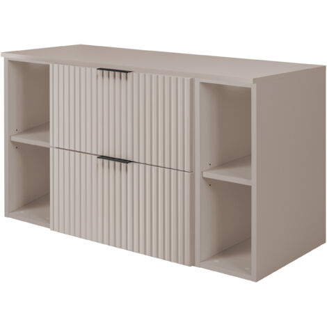 Furnidea - Meuble sous vasque FLOW CACHEMIRE 100 cm avec 2 x l'étagères - extensions et plan - 2 tiroirs - façades rainurées