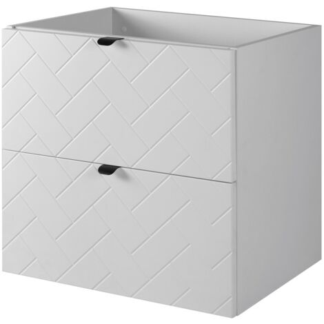 Furnidea - Meuble sous vasque MADIS BLANC 60 cm B - 2 tiroirs, façades motif chevron, design moderne