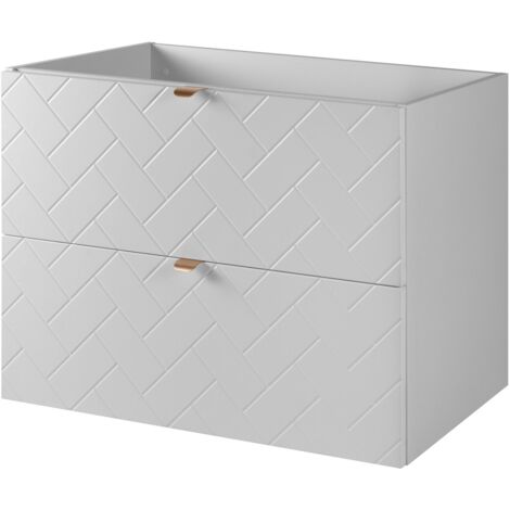 Furnidea - Meuble sous vasque MADIS BLANC 80 cm G - 2 tiroirs, façades motif chevron, design moderne