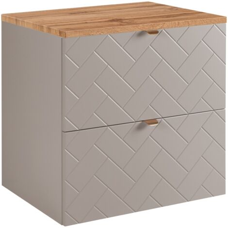 Furnidea - Meuble sous vasque MADIS CACHEMIRE 60 cm avec le plan CHÊNE - 2 tiroirs, façades motif chevron, design moderne