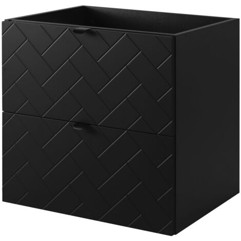 Furnidea - Meuble sous vasque MADIS NOIR 60 cm B - 2 tiroirs, façades motif chevron, design moderne