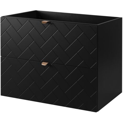 Furnidea - Meuble sous vasque MADIS NOIR 60 cm G - 2 tiroirs, façades motif chevron, design moderne