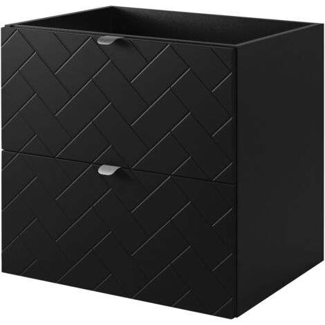 Furnidea - Meuble sous vasque MADIS NOIR 60 cm S - 2 tiroirs, façades motif chevron, design moderne