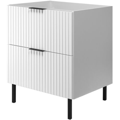 Furnidea - Meuble sous vasque sur pieds FLOW blanc 60 cm - 2 tiroirs - façades rainurées