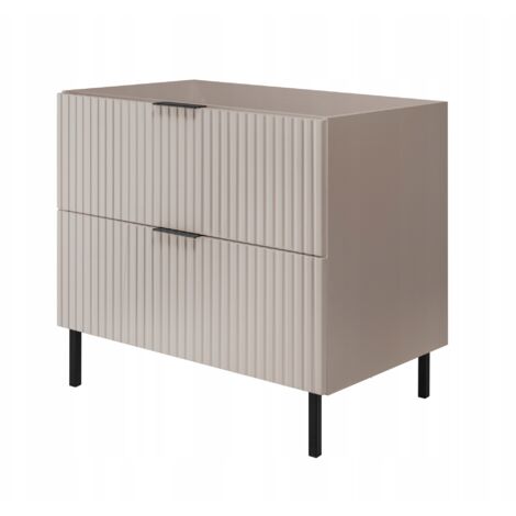 Furnidea - Meuble sous vasque sur pieds FLOW cachemire 80 cm - 2 tiroirs - façades rainurées